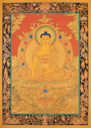 Original Hand Painted 24k Gold Tibetan Buddhist Painting Of Shakyamuni Buddha Thanka